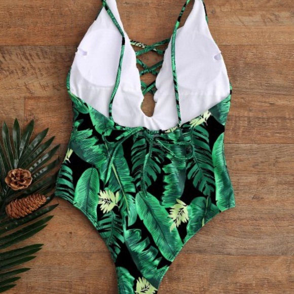 Cutout Palm Leaf High Cut Swimsuit - Picture 2 of 6